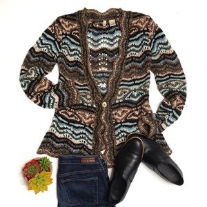 Anthropologie Moth Crochet Chevon Stripe Cardigan